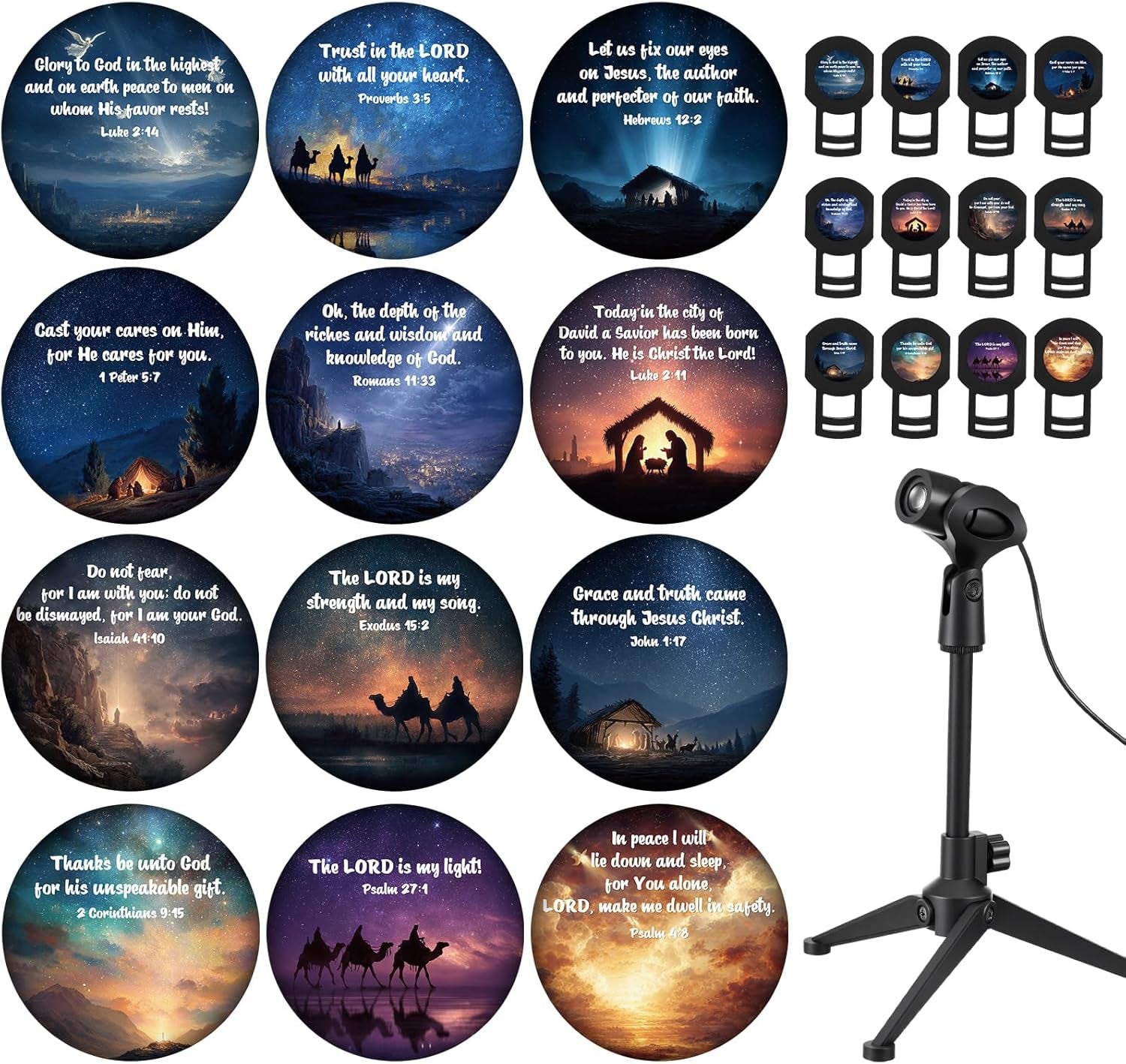 Inspirational Bible Verse Projector Light - 12 Interchangeable Films for Stunning Religious Decor on Walls & Ceilings - Perfect Gift for Faith Lovers