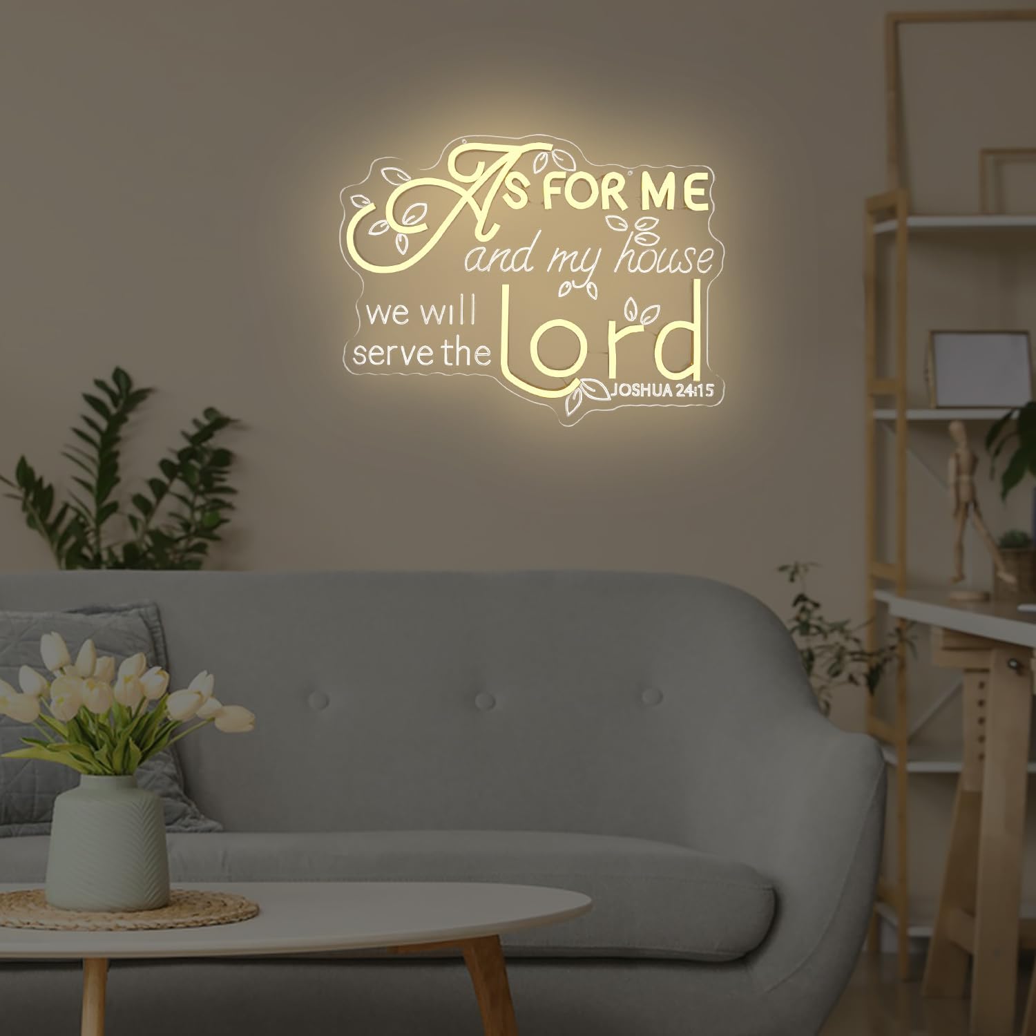 Illuminate Your Faith: "As for Me and My House We Will Serve the Lord" Neon Wall Sign - Dimmable LED Christian Art for Home Decor and Perfect Gift for Believers
