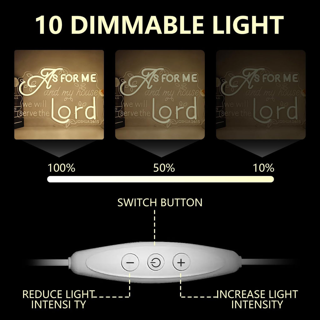 Illuminate Your Faith: "As for Me and My House We Will Serve the Lord" Neon Wall Sign - Dimmable LED Christian Art for Home Decor and Perfect Gift for Believers