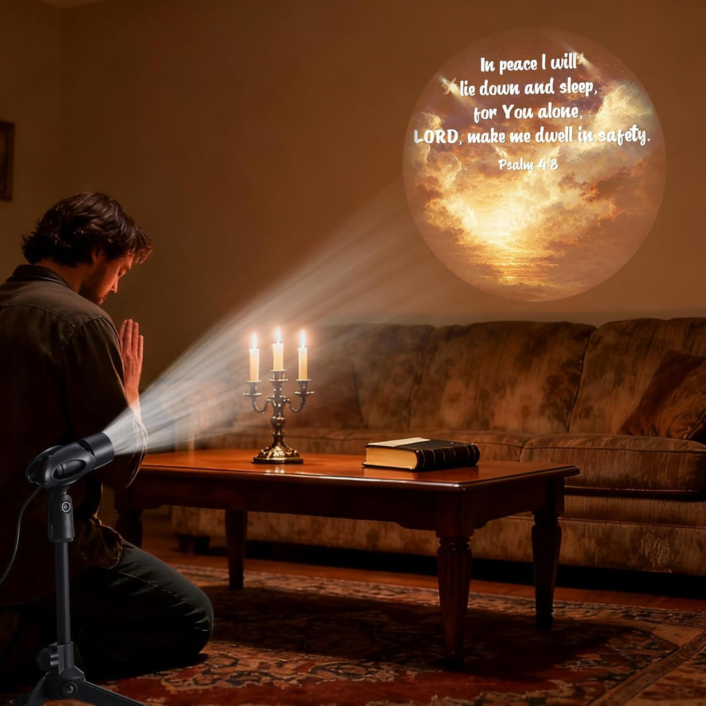 Inspirational Bible Verse Projector Light - 12 Interchangeable Films for Stunning Religious Decor on Walls & Ceilings - Perfect Gift for Faith Lovers