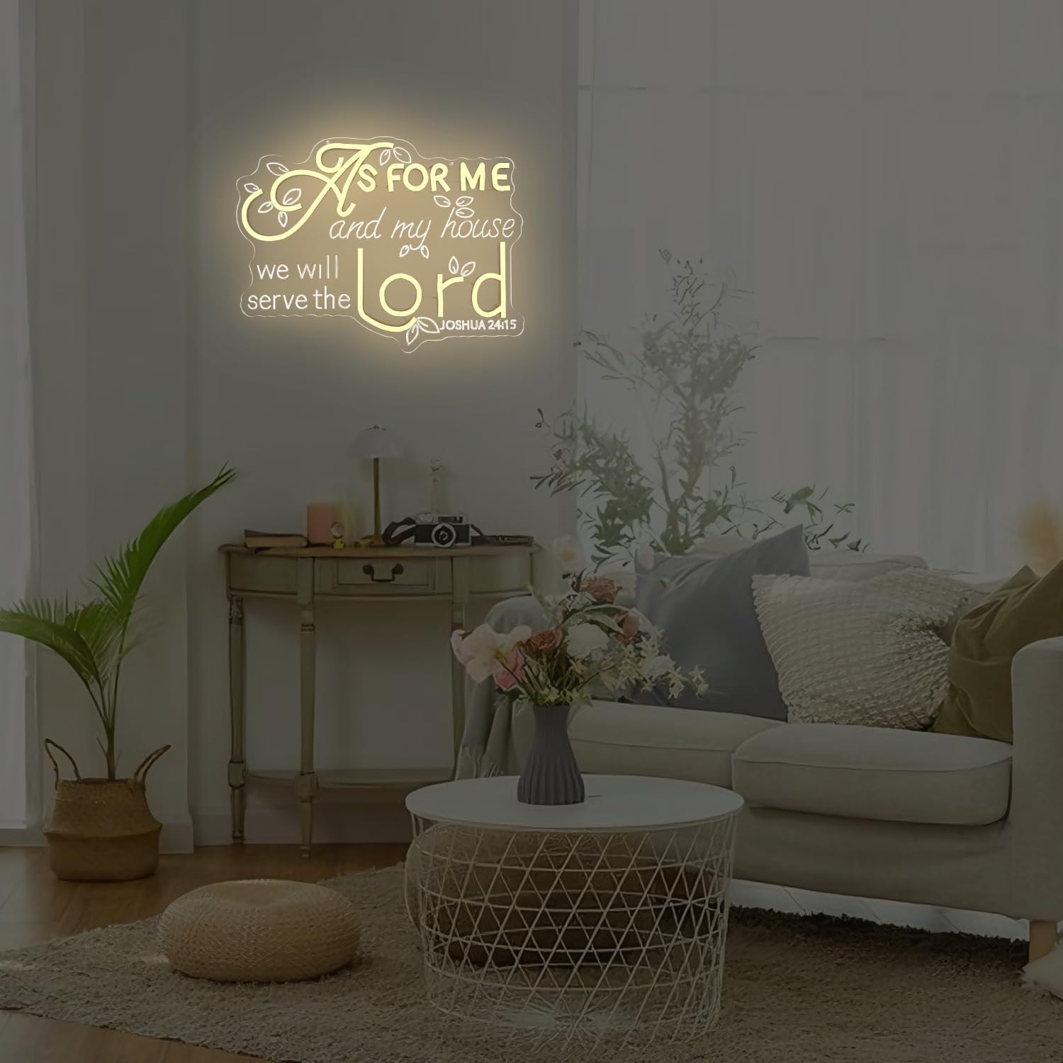 Illuminate Your Faith: "As for Me and My House We Will Serve the Lord" Neon Wall Sign - Dimmable LED Christian Art for Home Decor and Perfect Gift for Believers