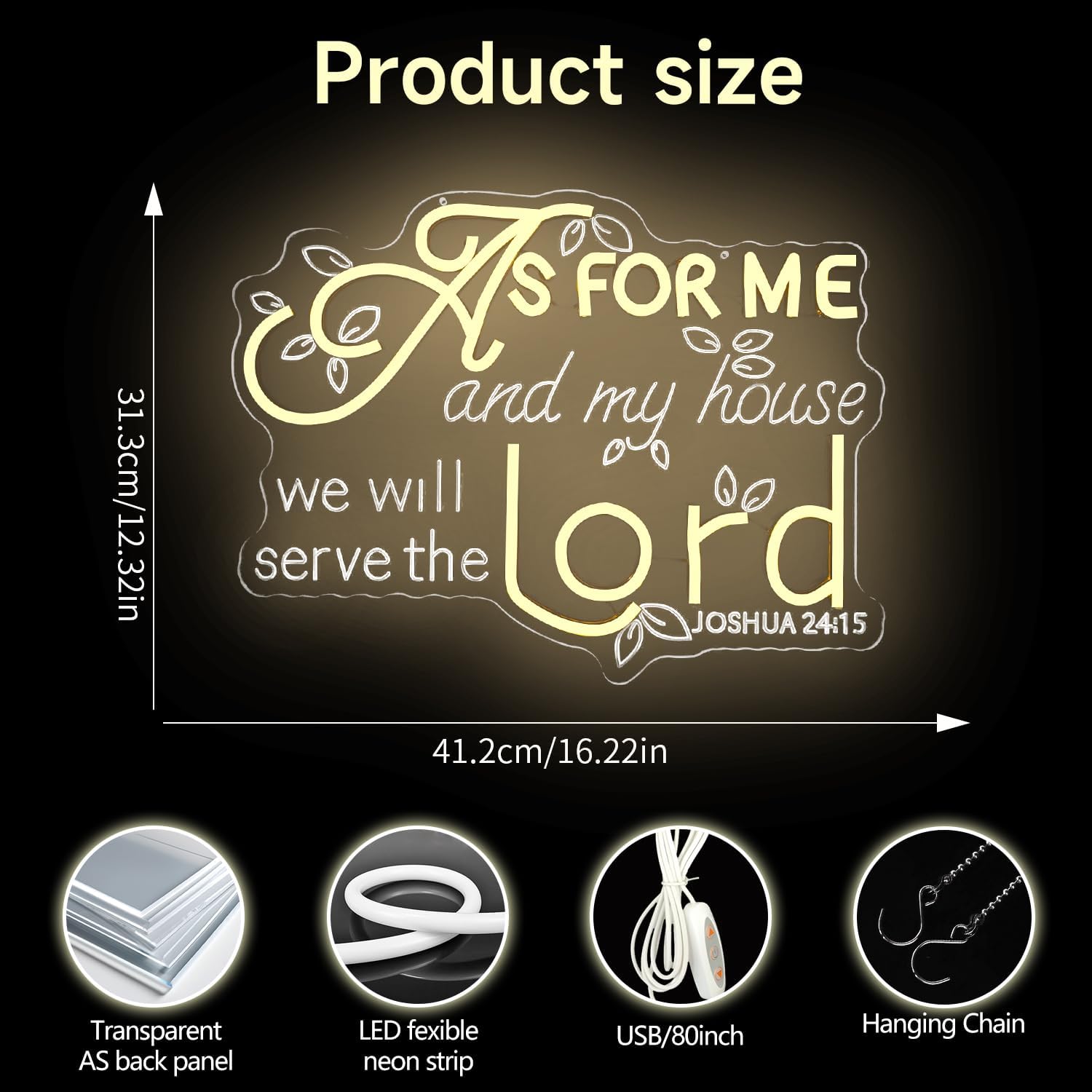 Illuminate Your Faith: "As for Me and My House We Will Serve the Lord" Neon Wall Sign - Dimmable LED Christian Art for Home Decor and Perfect Gift for Believers