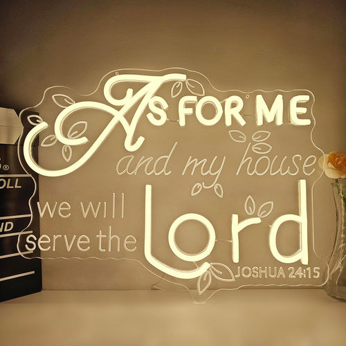 Illuminate Your Faith: "As for Me and My House We Will Serve the Lord" Neon Wall Sign - Dimmable LED Christian Art for Home Decor and Perfect Gift for Believers