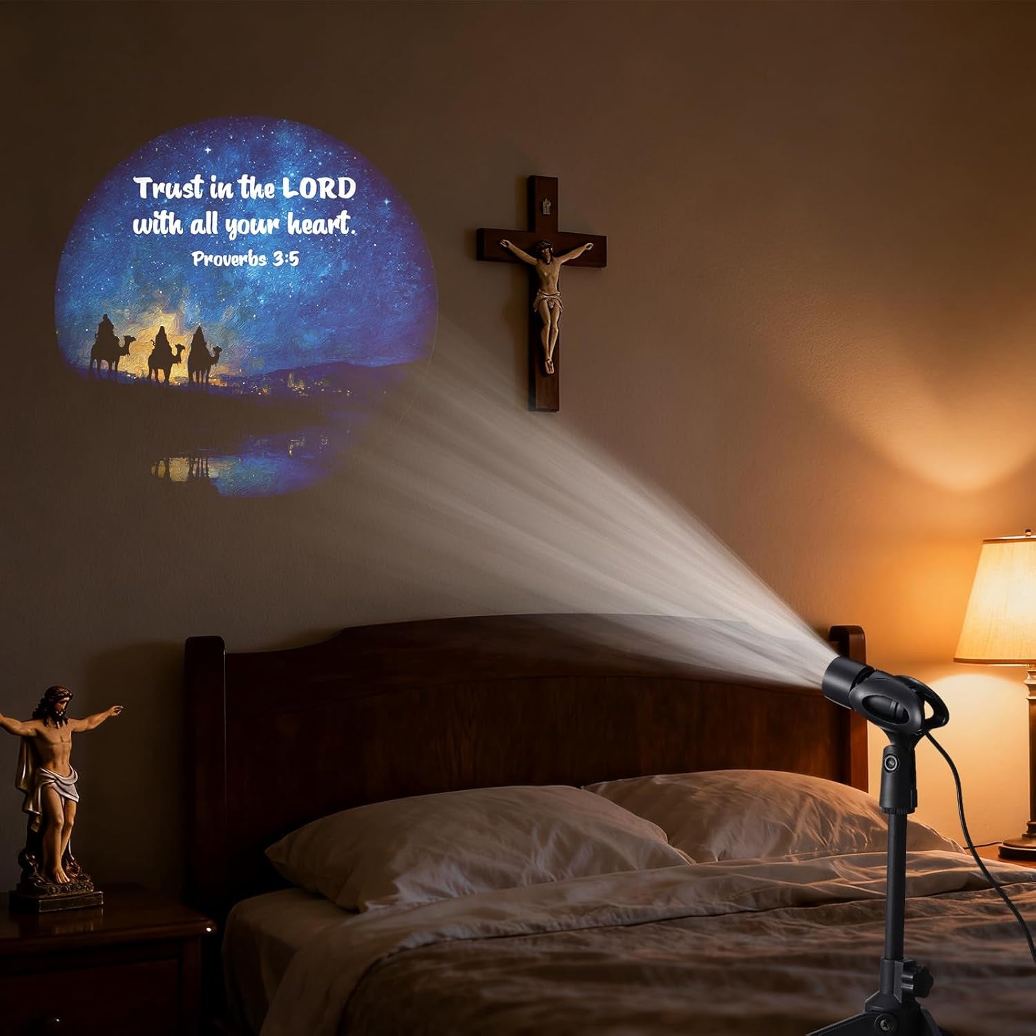 Inspirational Bible Verse Projector Light - 12 Interchangeable Films for Stunning Religious Decor on Walls & Ceilings - Perfect Gift for Faith Lovers
